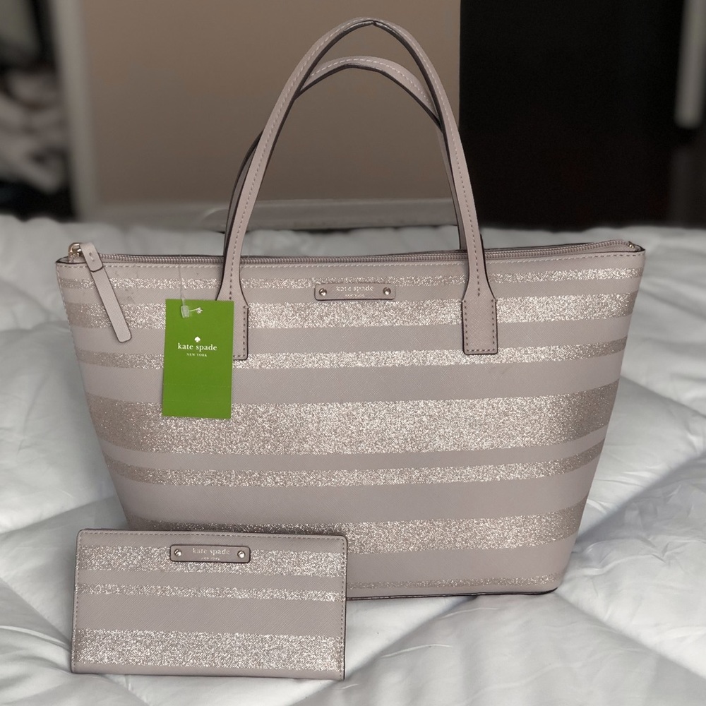 Kate Spade Haven Lane Hani Tote + Wallet/ Grey
